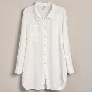 Comfy USA Women’s White Linen Button Down Tunic Top XL Long Sleeve Made USA